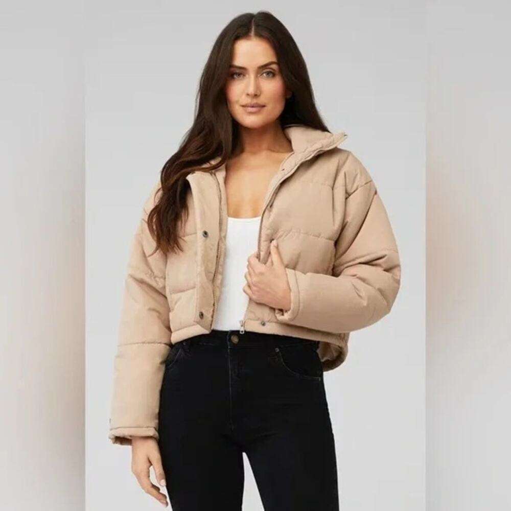 The Fifth Label Nadine Puffer Jacket Quilted Cropped Taupe Tan Womens Size XS